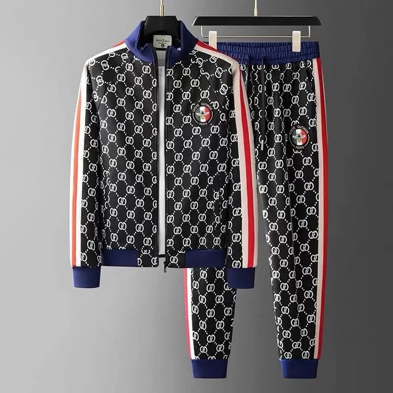 New spring and summer men's high-end sports and leisure trendy brand suit jacket sweater two-piece set large size men's