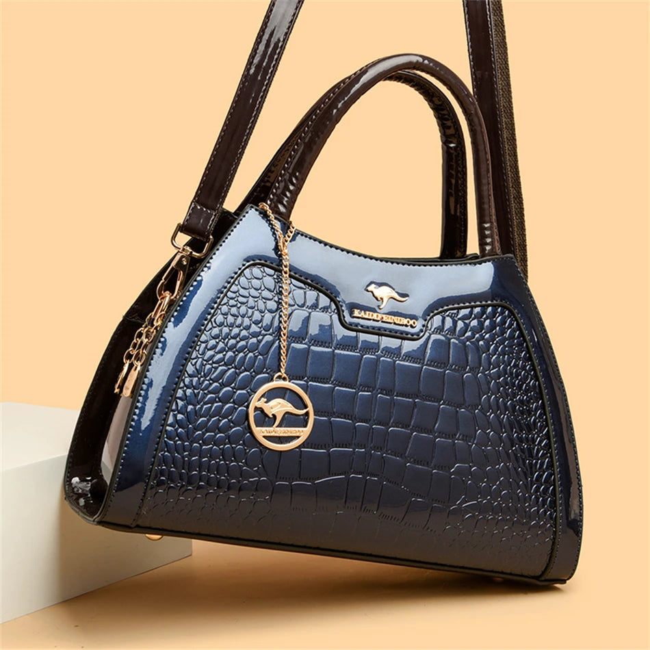 Luxury Patent Leather Handbags for Women Designer Crocodile Pattern Women's Shoulder Crossbody Bag Hobos Ladies Messenger Stone