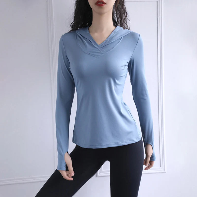 2025 Thumb Hole Quick-Dry Hoodies Women Back Mesh Breathable Fitness Hooded Shirts Woman Loose Fit Casual Sports Wear T-Shirts