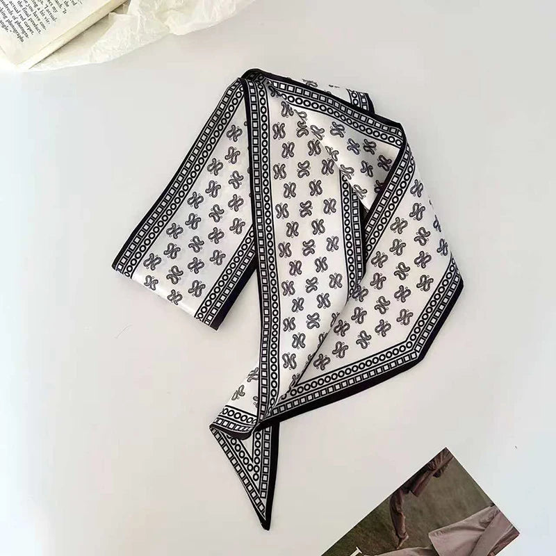 Luxury Brand Model Striped Printing Bag Handbag Handle Ribbon Scarf Small Silk Scarf Women Hair Band Neck Scarves Neckerchief