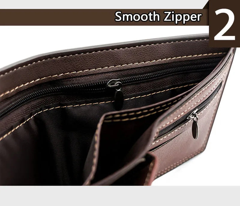 Luxury Men's Short Wallet - High Quality PU Leather Purse, Bifold Zipper Coin Pocket & Slim Card Holders with Money Clip