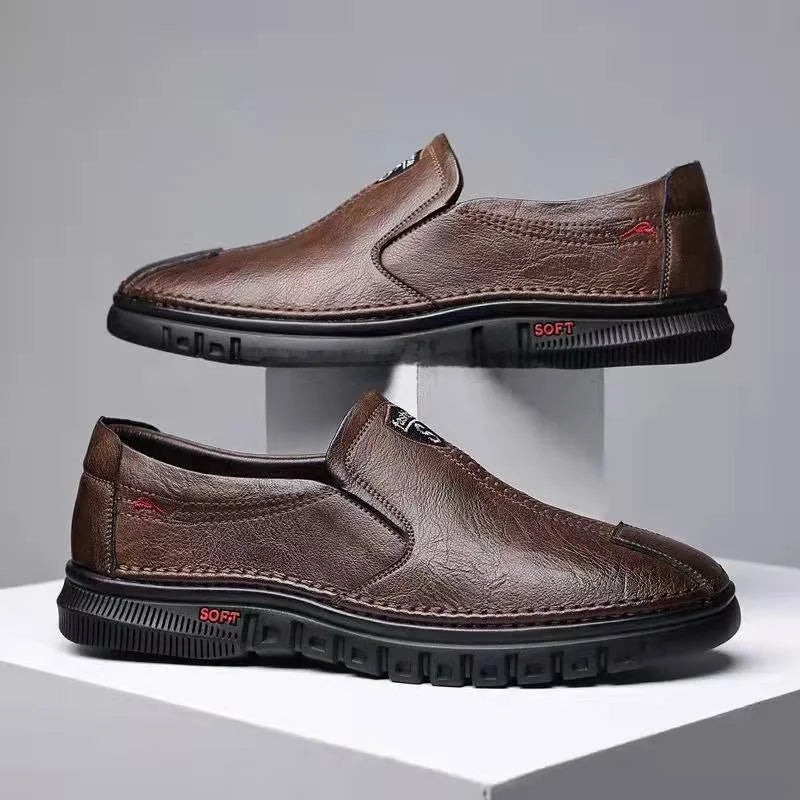 Men's Casual Breathable Leather Surface Shoes Soft Bottom Fashion Business Shoes for Middle-Aged And Elderly Fathers