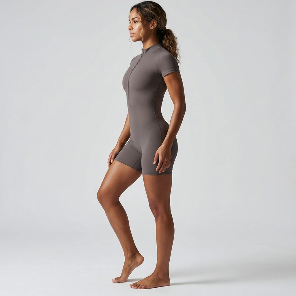 Rooftrellen Woman Yoga Bodysuits Running Sports Push Up Half Zipper One-Piece Jumpsuits Summer Peach Buttocks Push Up Yoga Set