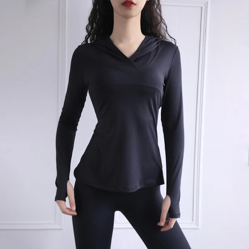 2025 Thumb Hole Quick-Dry Hoodies Women Back Mesh Breathable Fitness Hooded Shirts Woman Loose Fit Casual Sports Wear T-Shirts