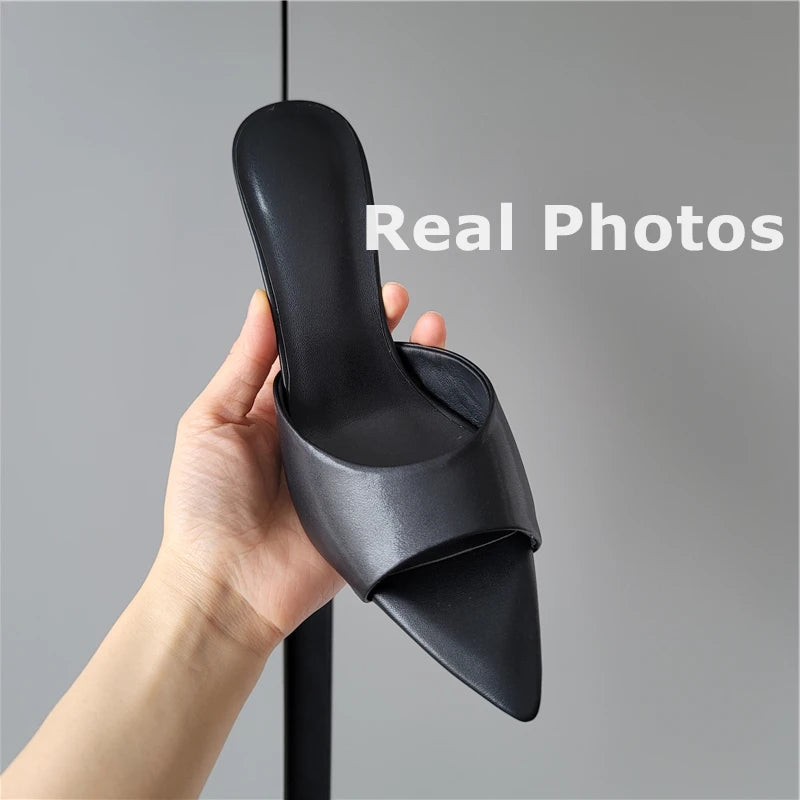 FEDONAS Ins Big Size Women Genuine Leather High Heels Sandals Sexy Pointed Toe Party Wedding Summer Shoes Prom Pumps