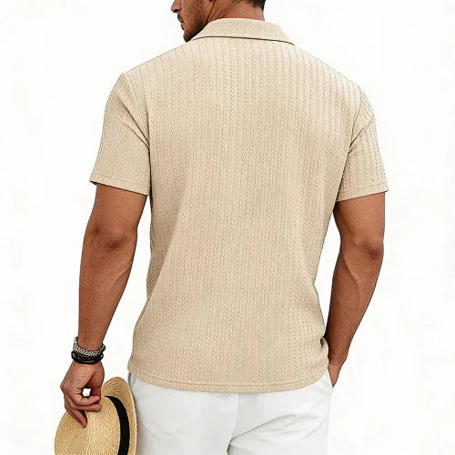 European and American Men's Casual Jacquard Shirt Men's Summer Solid Color Lapel Breathable Men's Short-Sleeved Shirt Top