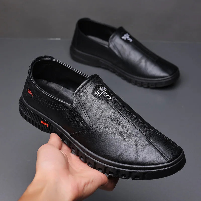 Soft Bottom Men's Business Casual Shoes Easy to Wear Spring Summer Autumn Winter Korean Style round Toe Low Heel Leather Shoes