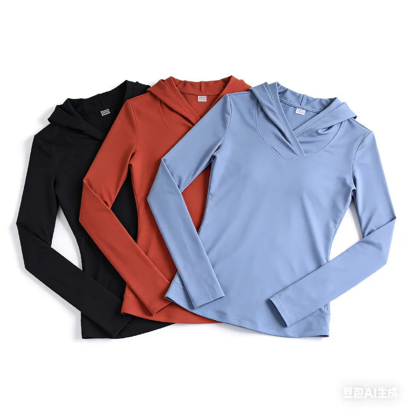 Women Slim Stretch Hoodie, Lightweight Breathable Long Sleeve Top for Yoga Pilates Gym Running Outdoor Daily Casual Sports Hoode