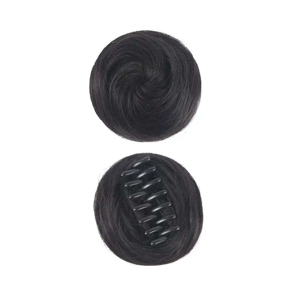 Girls Curly Scrunchie Chignon Band Brown Black Synthetic Hair Ring Wrap On Messy Bun Ponytails Straight Hair Tie