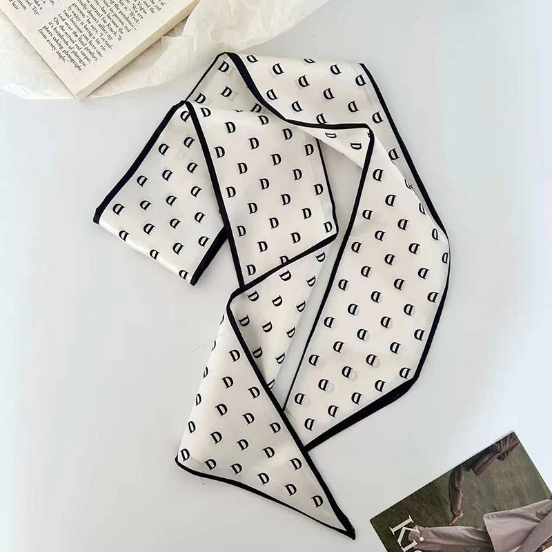 Luxury Brand Model Striped Printing Bag Handbag Handle Ribbon Scarf Small Silk Scarf Women Hair Band Neck Scarves Neckerchief