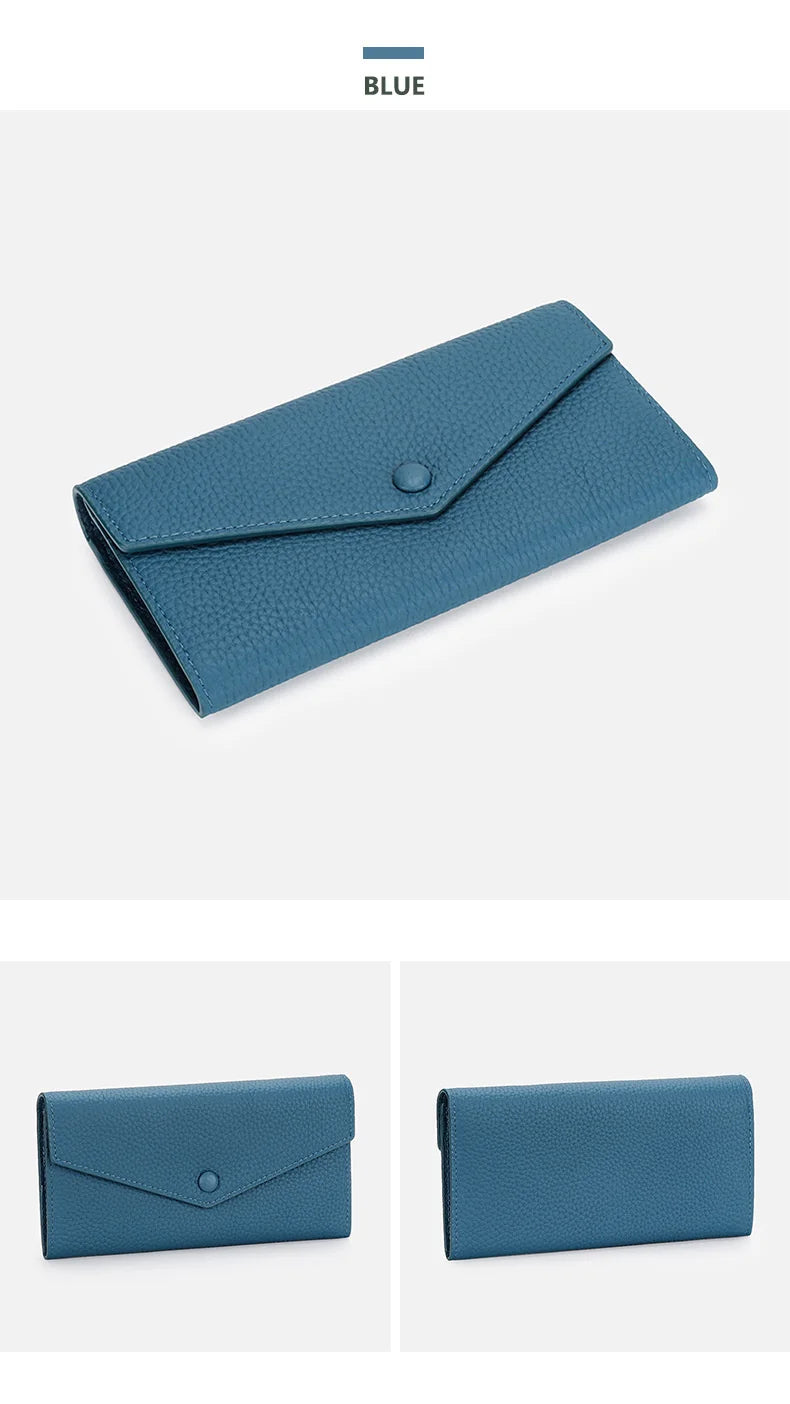 Ladies Genuine Leather Long Wallet Women's Large Capacity Clutch Wallet Envelope Multifunctional Mobile Phone Wallet Purse