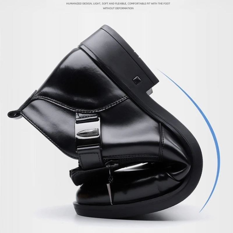 Men's Pointed Toe Dress Shoes Double Side Zippers Business Casual Low Top Boots Comfortable Formal Leather Shoes for Work Office