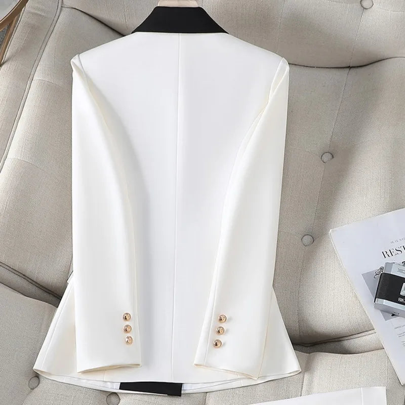 XFPV Office Lady Women Long Sleeves Blazer 2025 Autumn New Contrast Color Double Breasted Notched Loosĺe Blazers Coat Autumn New