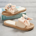 Female Summer Slippers Artificial Straw Sole Shoes Lady Summer Indoor Flat with Flip Flops Stitching Floral Women Slippers