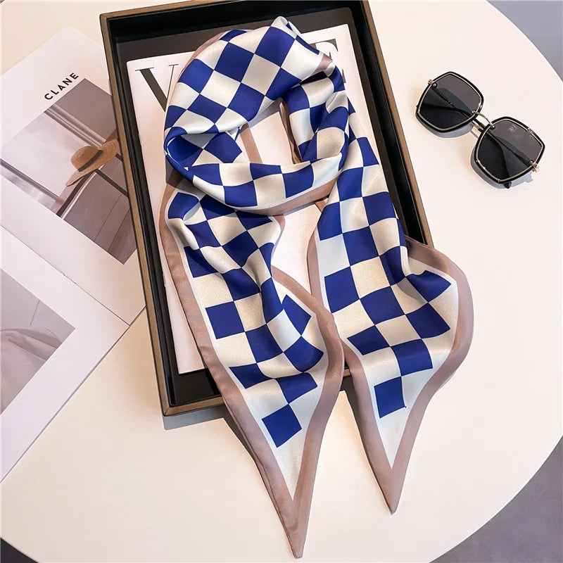 Horse carriage houndstooth decorated summer lightweight scarf fashionable long neckerchief women versatile slim bias-cut ribbon