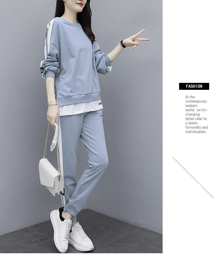 Casual Sportswear Set for Women Spring Autumn New Style Loose Fashionable Large Size Trendy Sweatshirt Best Friend Outfit