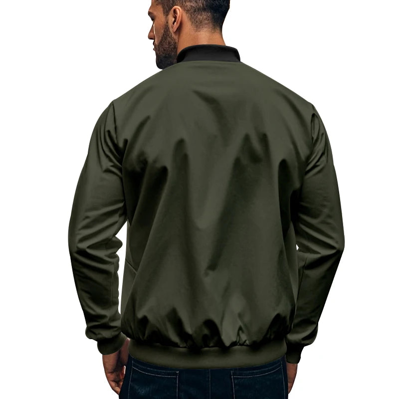 2024 New Spring And Autumn Men's Stand Collar Jacket Solid Color Leisure Sports Long Sleeve Zipper Coat Straight Tube Large Size