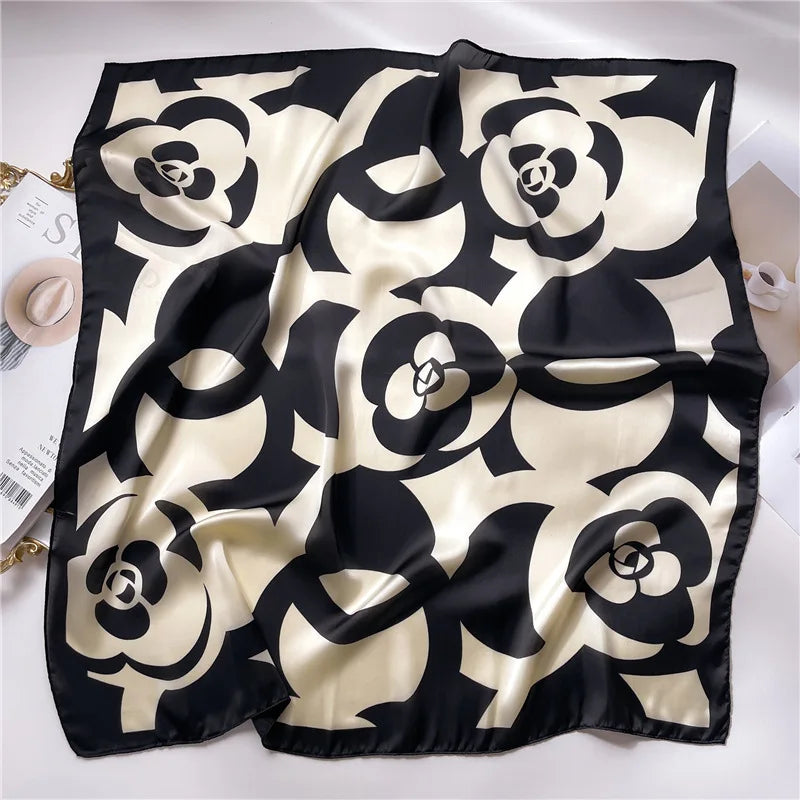 2025 Luxury 70cm Silk Square Scarf Women Print Satin Neck Tie Female Hair Wrist Bandana Headkerchief Shawl Wrap Hijab Echarpe