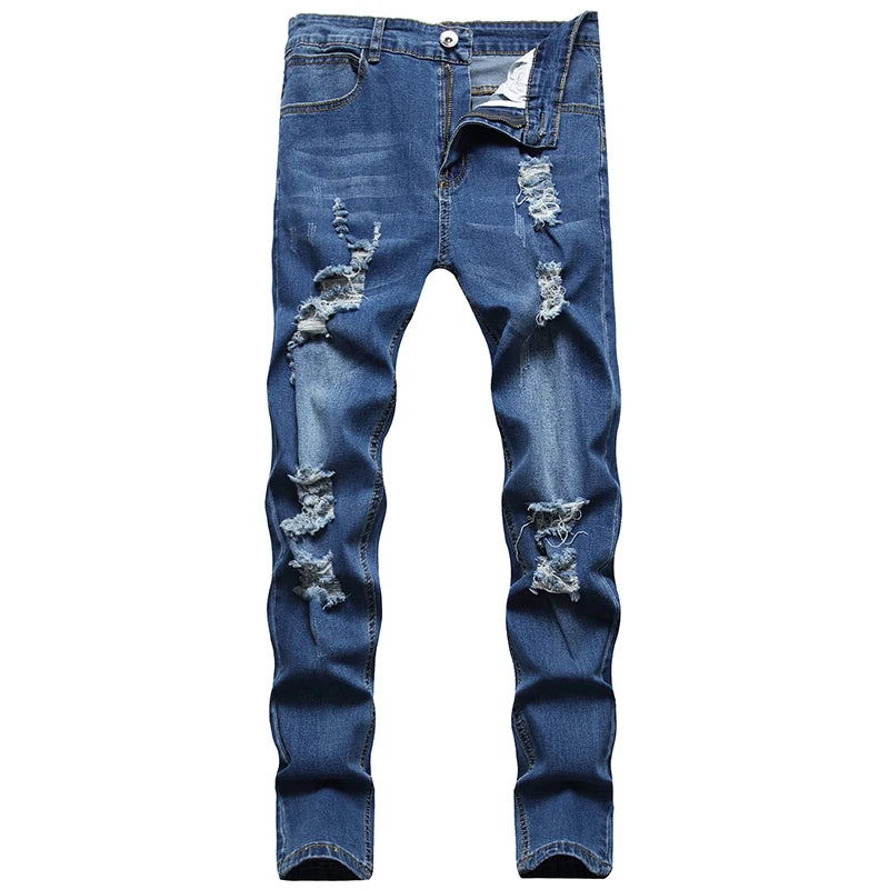 Fashion Men's Slim Jeans New Casual Pencil Pants Zipper Hole Denim Pants Punk Skinny Pantalones High Street Clothing Slim Jeans
