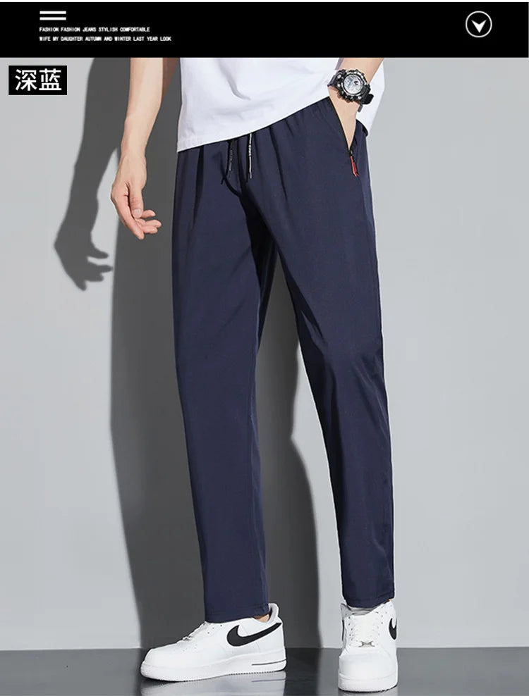 Men's Casual Pants Business Stretch Slim Fit Elastic Waist Jogger Korean Classic Blue Black Gray Male Brand Trousers