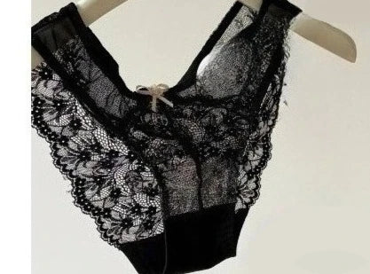 YUQI Sensual Lace Bra Women's Summer | French Pure Lingerie Thin Bra, Breathable Comfort Light Support | Sexy Underwear Top Set