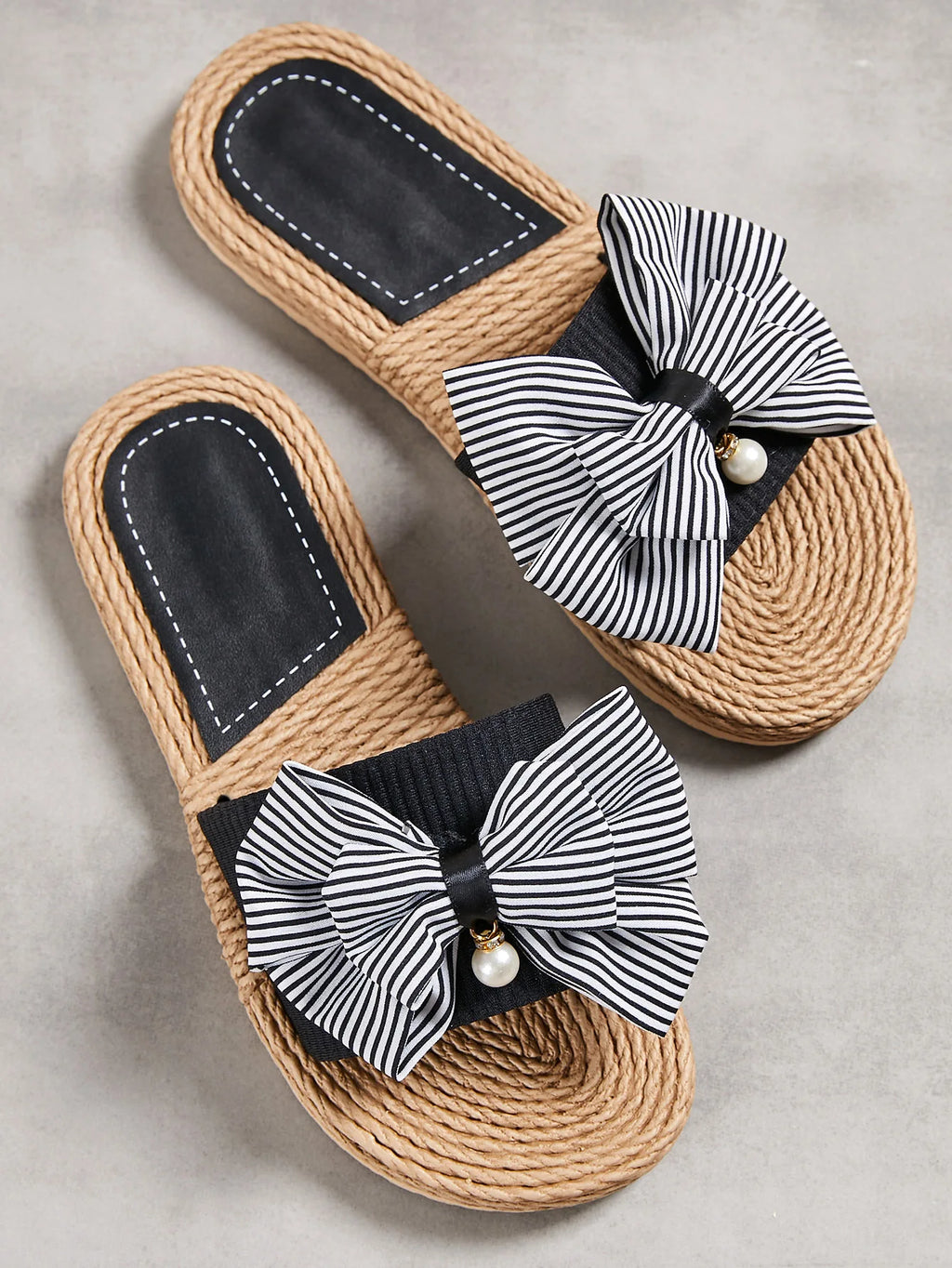 Female Summer Slippers Artificial Straw Sole Shoes Lady Summer Indoor Flat with Flip Flops Stitching Floral Women Slippers