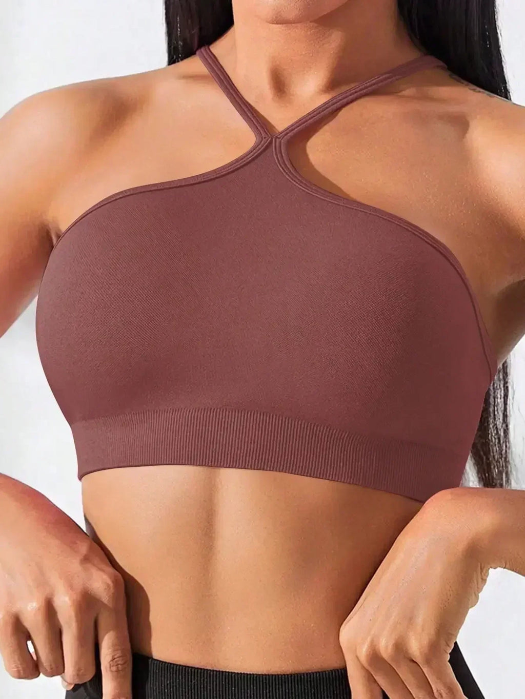 Women's Criss Cross Slim Fit Sports Cami Top Seamless Halter Crop Tee Shirt Tops Workout Tops