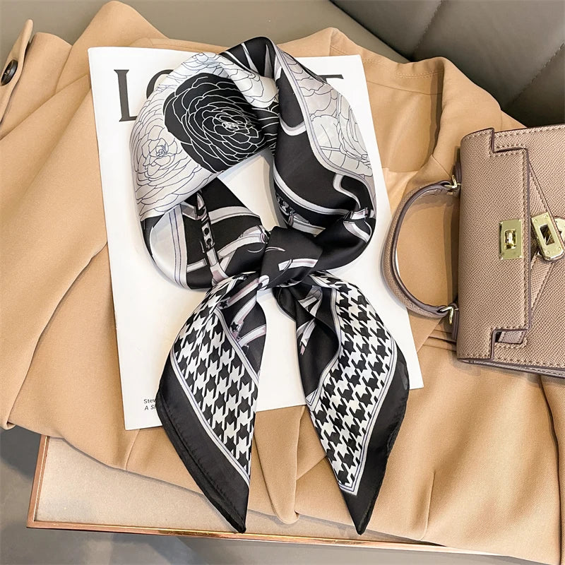 2025 Luxury 70cm Silk Square Scarf Women Print Satin Neck Tie Female Hair Wrist Bandana Headkerchief Shawl Wrap Hijab Echarpe