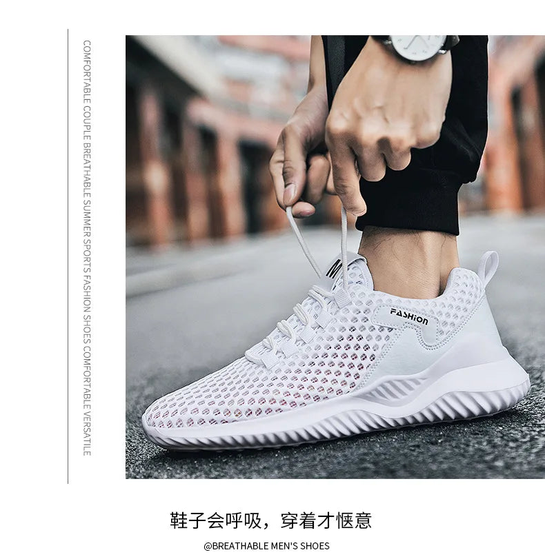 New White Mesh Sneakers Man Casual Shoes Breathable Summer Sneakers Men Shoes Outdoor Walking Sneakers Lightweight Tennis Shoes