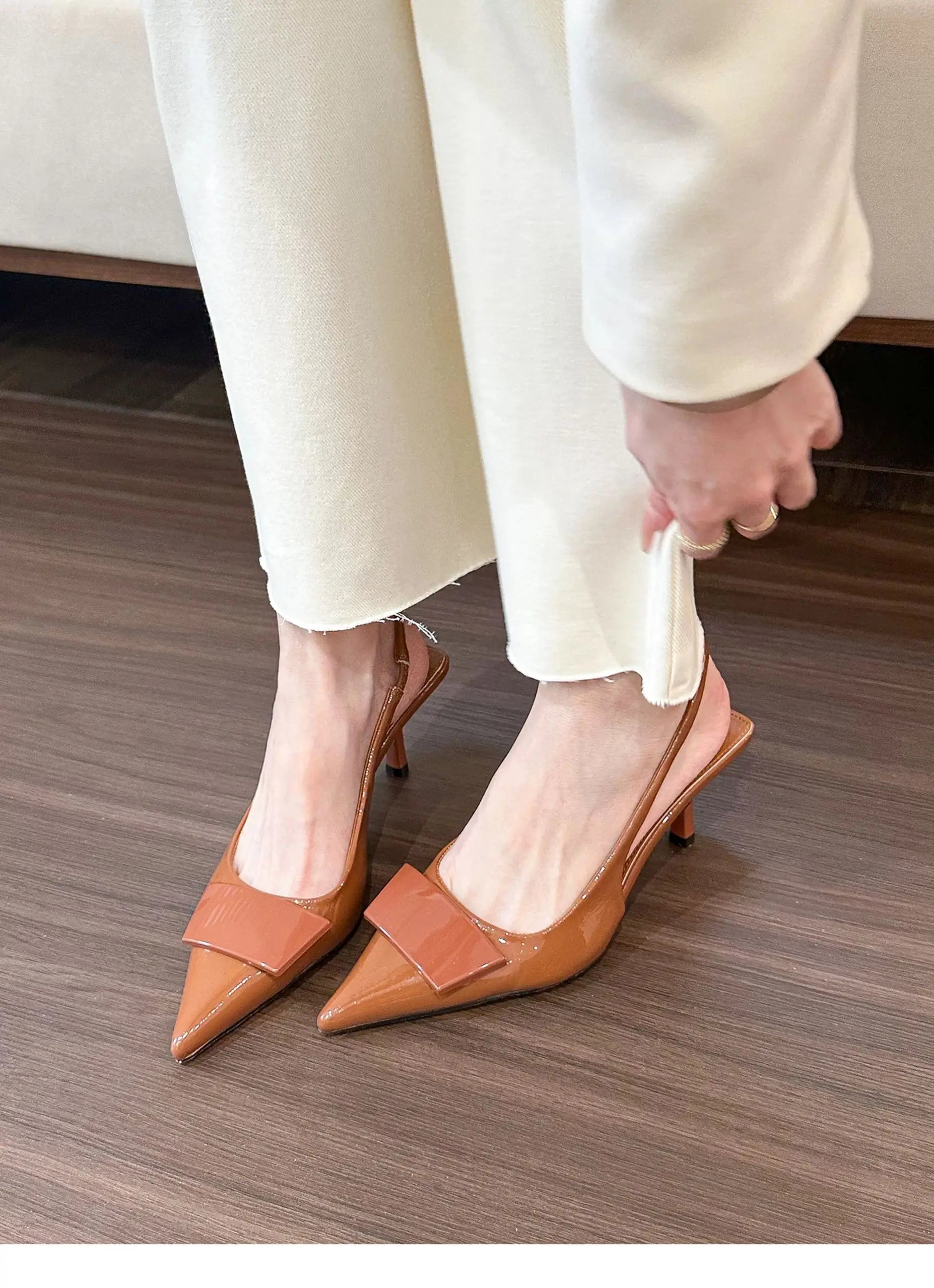 Womens Leather Slippers High Heels Shoes Party Pumps Woman Summer Sandals Women High Heel Slingback Sandal Shoes