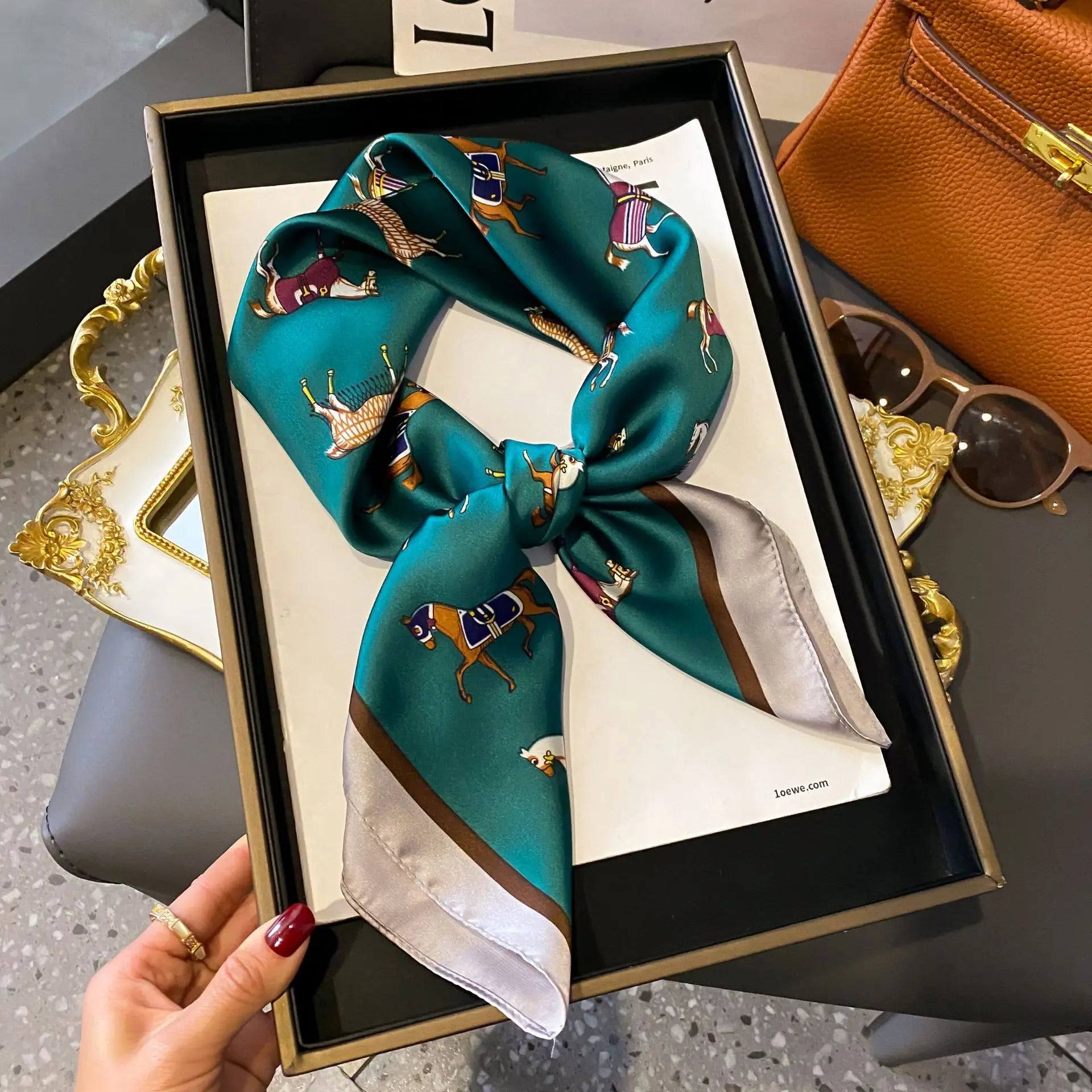 Luxury Satin Imitation Print Silk Scarf Square Women Neck Scarves Wrap Headkerchief Beach Hair Band Women's Bandana