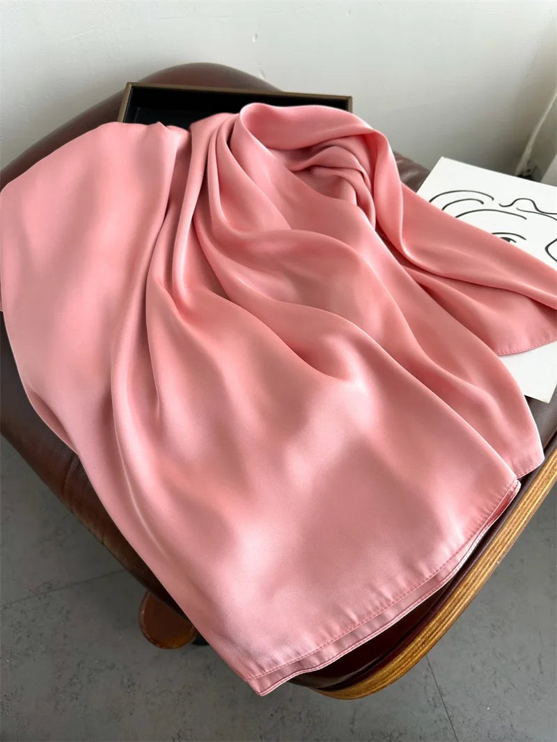 Plain Solid Basic Design 100% Silk Feeling Scarf for Women 180x90cm Shawl Wrap Luxury Female Hijab Headband Foulard Beach Stoles