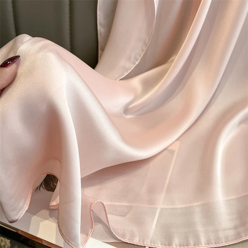2024 Luxury Brand Silk Scarf for Women Large Shawl Wrap Headband Solid Design Hijab Beach Stoles Female Foulard Echarpe Bandana