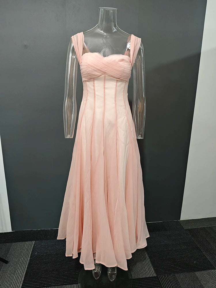 DEAT Elegant Dress Strapless Gauze High Waist Pleated A-line Big Swing Women's Evening Party Dresses 2026 Spring New 35Z2614