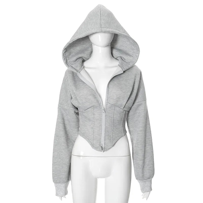 Crop Zip Up Jackets Hoodie Tops Y2K Streetswear 2024 Women Winter Clothes Sexy Fashion Sweatshirts Cropped Coat Jackets Tops