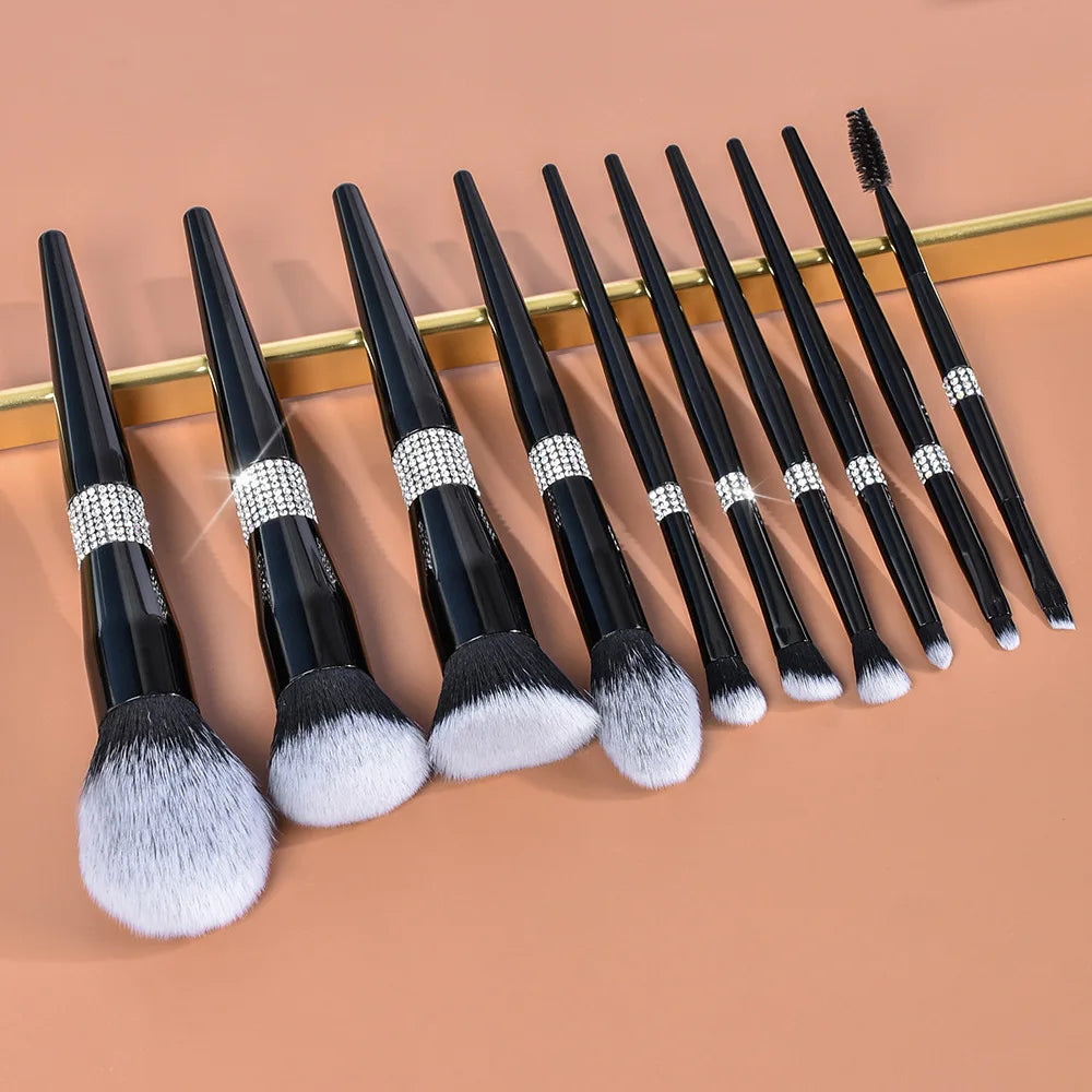 LOYBJ 10pcs Diamond Makeup Brushes Set Cosmetics Blending Tool Powder Foundation Blush Highlight Eyeshadow Eyebrow Eyelash Brush