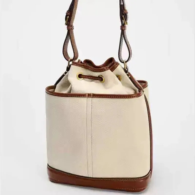 Vintage Denim Bucket Bag Designer Canvas Women Shoulder Bags Drawsting Panelled Crossbody Bag Small Tote Shopper Purses
