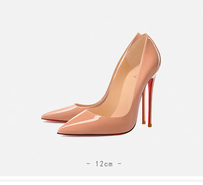 Women Heels Naked Color Women's Elegant High Heel Luxury Black Shoes Woman 2026 Red Shiny Bottoms Pointed Toe Party Ladies Women