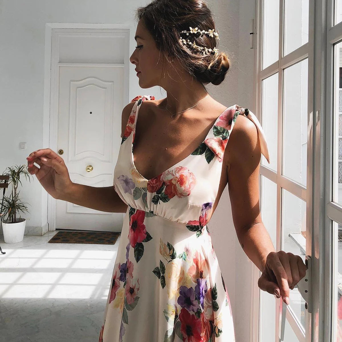 Boho Style Long Dress Beach Holiday Dress Halter Maxi Print Slip Dress Summer Women's Dress