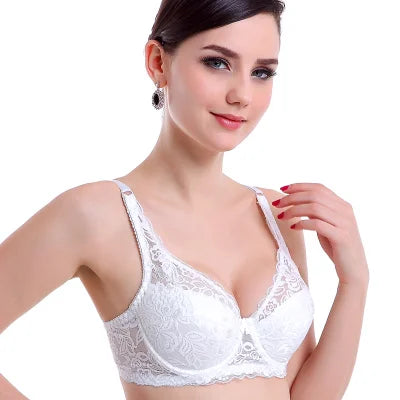 Women Push Up Black Lingerei Sexy Bra Underwire Thin Cotton Padded Lace Sheer Minimizer Bra Big Bust 80-115 B C D Cup Bra C3306