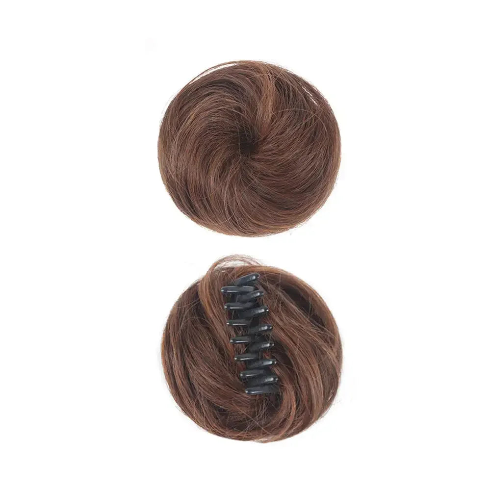 Girls Curly Scrunchie Chignon Band Brown Black Synthetic Hair Ring Wrap On Messy Bun Ponytails Straight Hair Tie
