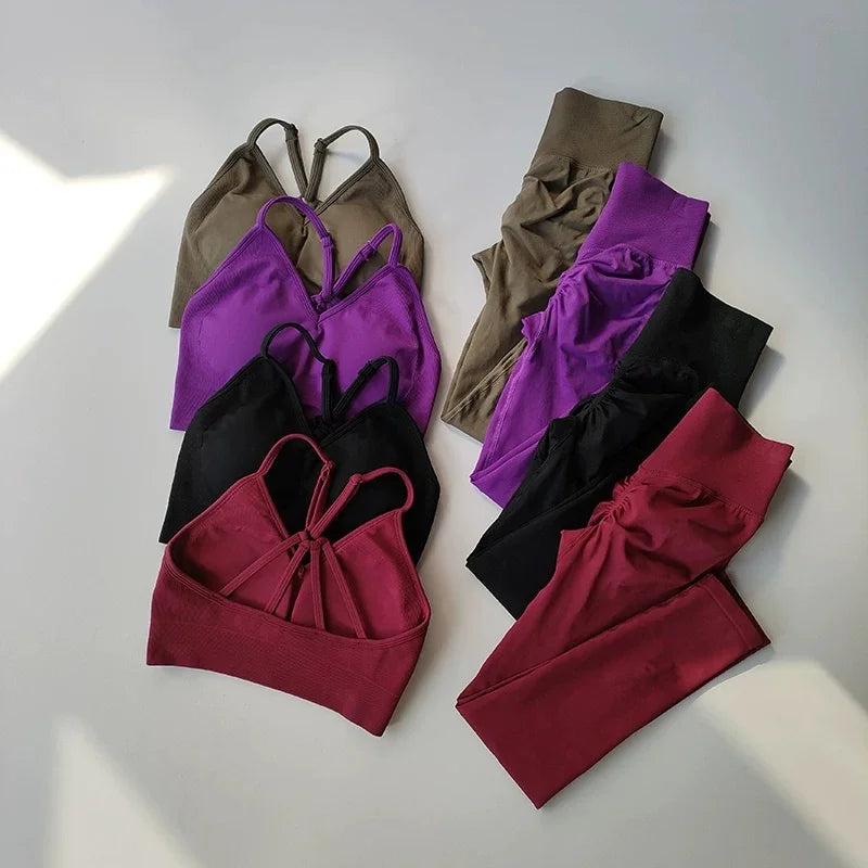 Seamless Yoga Set Padded Push Up Bra High Waist Butt Lift Leggings Breathable Gym Workout Suit