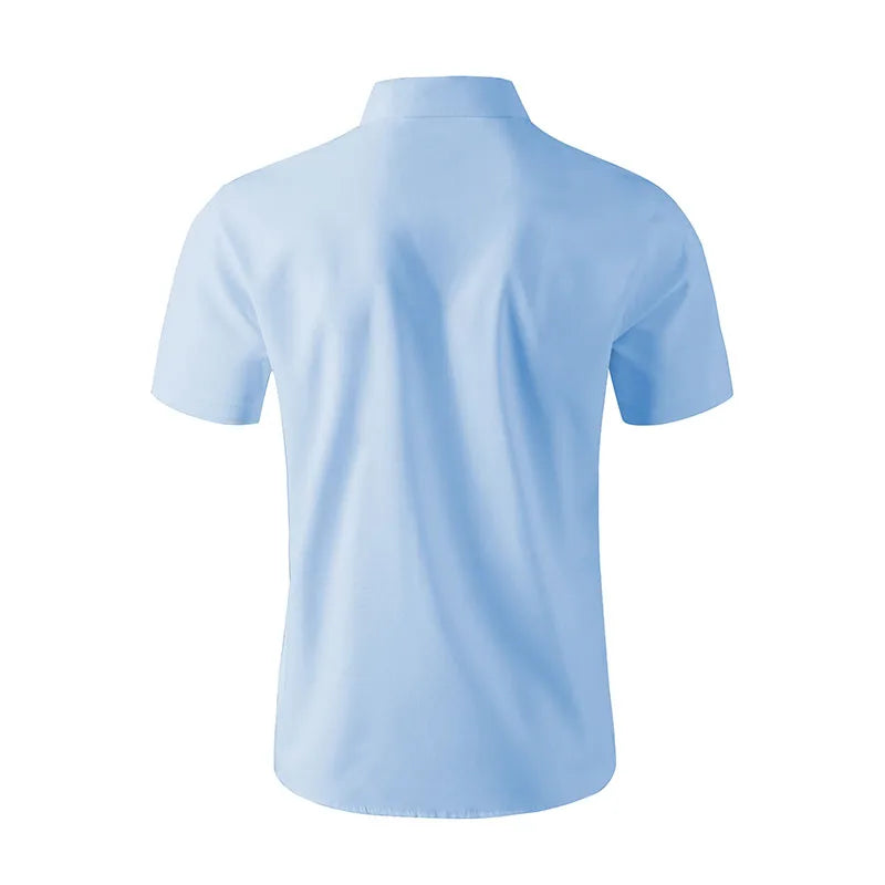 2025 New Men's Business Casual Solid Color Short Sleeved Shirt for Summer Fashion No Ironing Comfortable and Versatile Top