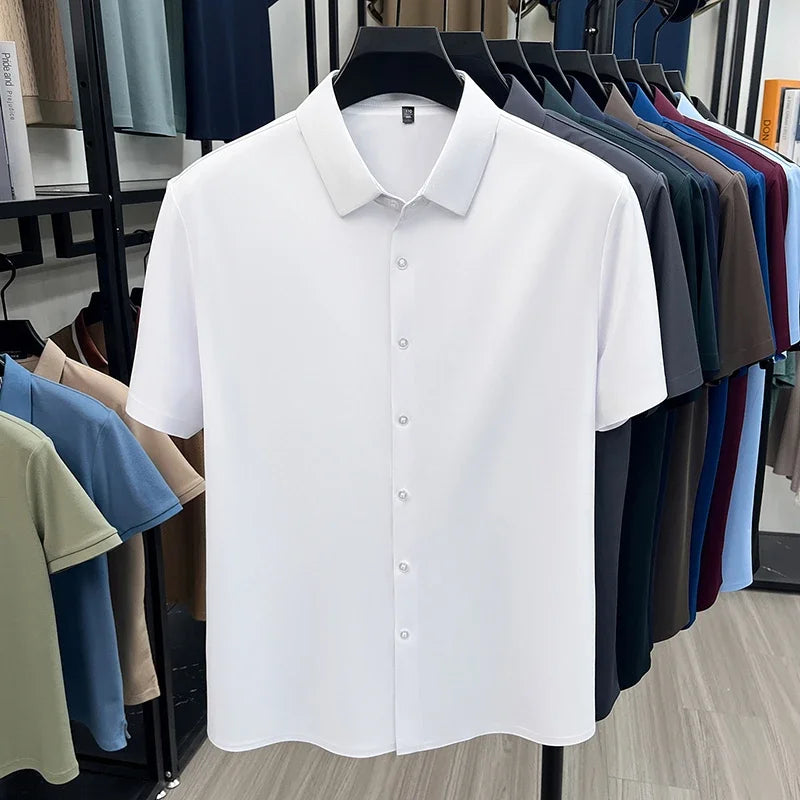 Mens Summer Business Short Sleeved Shirt Seamless Construction High Stretch Easy Care for AllDay Comfort