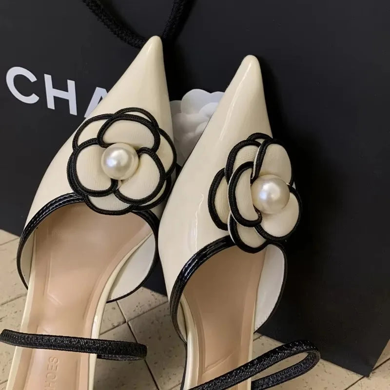 2026 Flower Pointed Toe High Heels Women Luxury Designer Sandals Female Summer Elegant Fashion Pumps Flower Mule Slippers Women