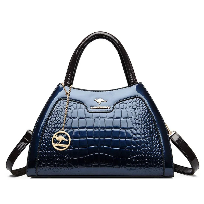 Luxury Patent Leather Handbags for Women Designer Crocodile Pattern Women's Shoulder Crossbody Bag Hobos Ladies Messenger Stone