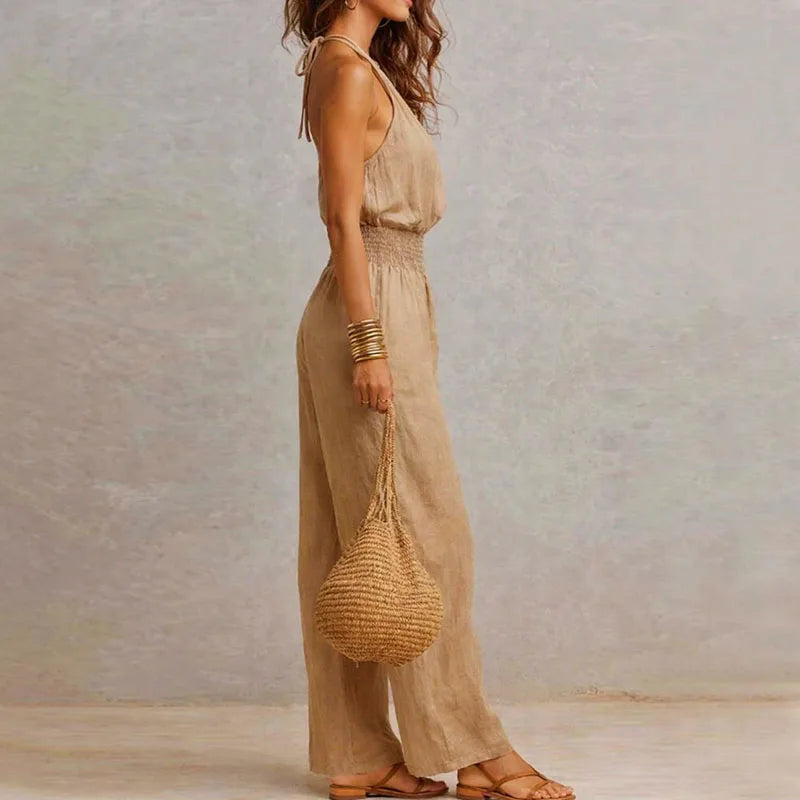Boho Halter Backless Jumpsuit  Wide Leg Summer Romper