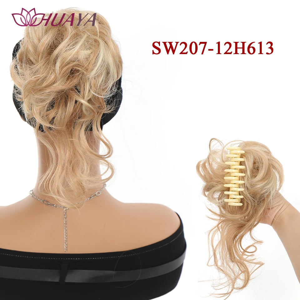 HUAYA Synthetic Messy Curly Claw Hair Bun Chignon Hair Extensions Scrunchy Fake False Hair With Tail for Women Hairpieces