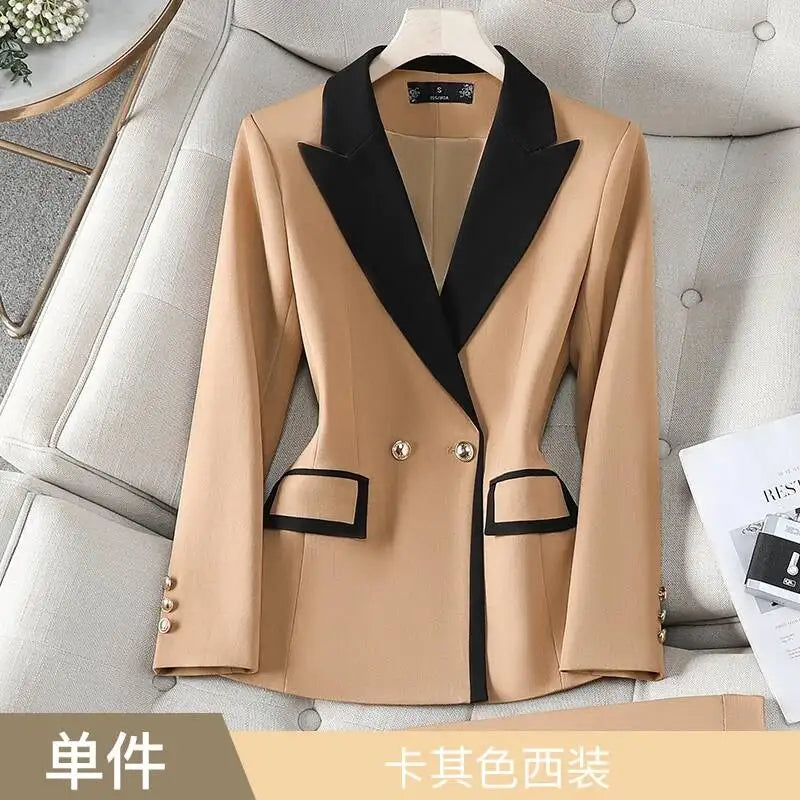 XFPV Office Lady Women Long Sleeves Blazer 2025 Autumn New Contrast Color Double Breasted Notched Loosĺe Blazers Coat Autumn New