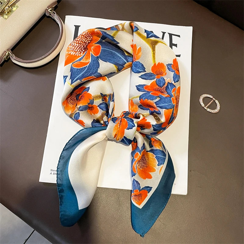 2025 Luxury 70cm Silk Square Scarf Women Print Satin Neck Tie Female Hair Wrist Bandana Headkerchief Shawl Wrap Hijab Echarpe